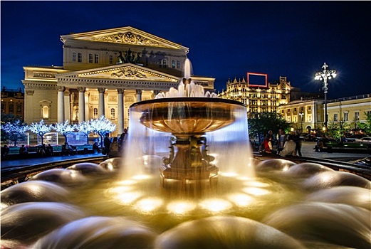 喷泉,剧院,光亮,夜晚,莫斯科