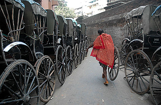 一个,男人,人力车,轮子,加尔各答,印度,六月,2007年