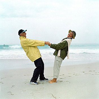 夫妻,握手,海滩
