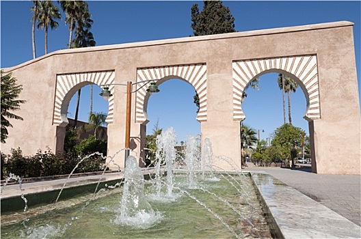 喷泉,城市,马拉喀什,摩洛哥