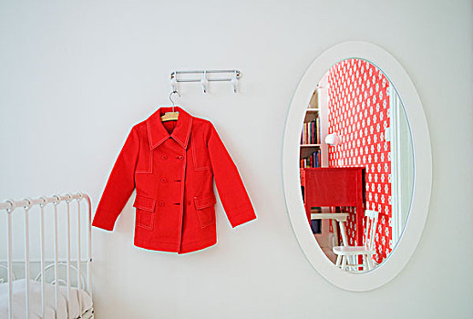红色,外套,悬挂,镜子
