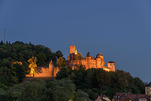 城堡,晚上,巴登符腾堡,德国,欧洲