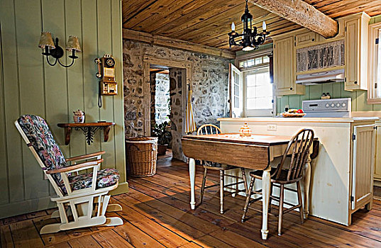 老式,桌子,椅子,摆饰,厨房,老,木质,侧面,住宅,家,魁北克,加拿大