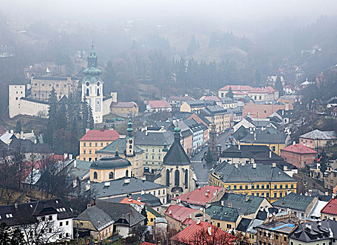 城镇风光,雾,斯洛伐克,欧洲
