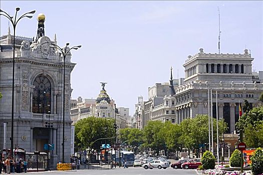 交通,道路,正面,建筑,格兰大道,马德里,西班牙