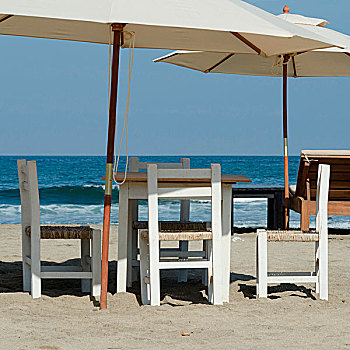 桌子,椅子,海滩,墨西哥