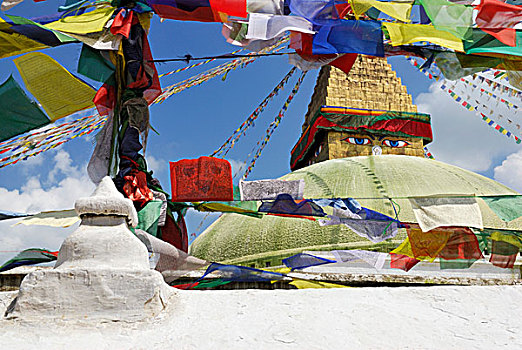 风景,祈祷,旗帜,佛教,佛塔,博德纳,加德满都,尼泊尔,亚洲