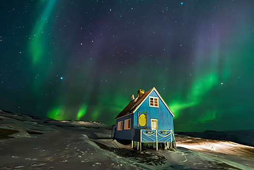 北极光,上方,乡村,西格陵兰