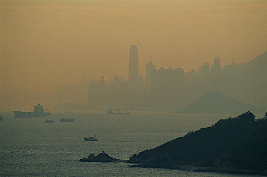 香港,城市天际线,大屿山,黎明