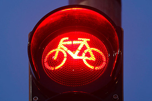 红绿灯,红色,自行车,黄昏,德国,欧洲