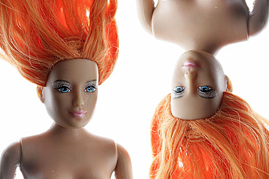 红发,头像,特写,没有物权,序列,玩具,娃娃,芭比娃娃,女人,两个,长发,概念,孩子,相似,美,工作室