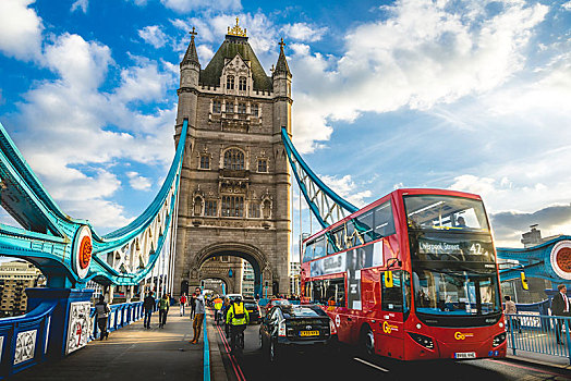 红色,双层巴士,塔桥,南华克,伦敦,英格兰,英国,欧洲