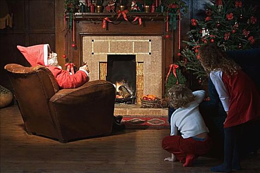 孩子,看,圣诞老人,客厅
