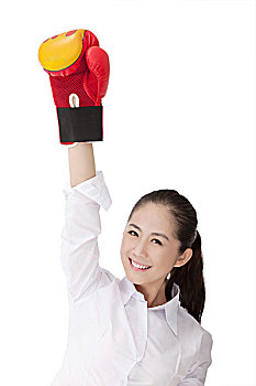 商务女性戴拳击手套