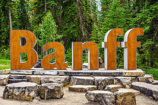 班芙,标识,班芙国家公园,艾伯塔省,加拿大,北美