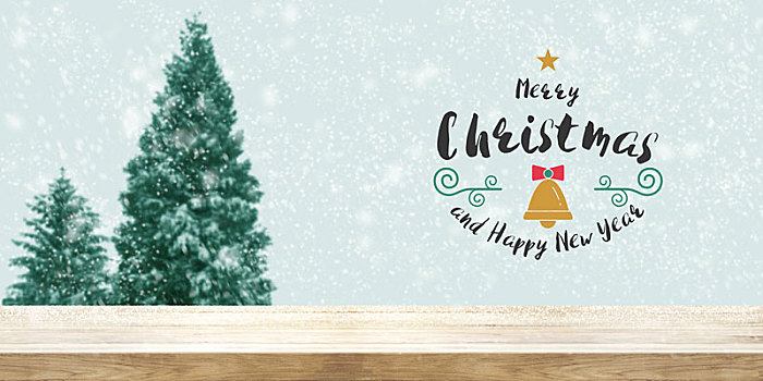 圣诞节,新年,背景,木桌子,上面,模糊,圣诞树,松树,冷杉,下雪