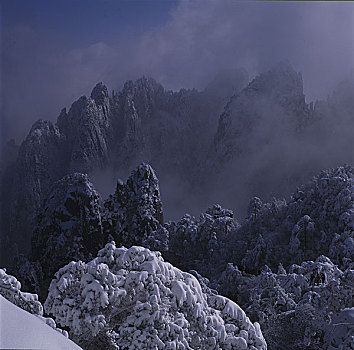 安徽黄山,日出,雪景,云海,雾淞