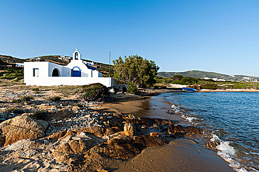 教堂,海滩,基克拉迪群岛,爱琴海,希腊