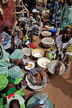 非洲,马里,杰内,市场一景,活泼,相互,女人,销售,凝块,产品,饲养