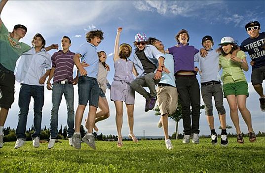 青少年,群体,跳跃,公园