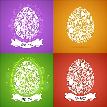四个,复活节彩蛋,卡,白色,物体