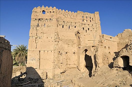 历史,砖坯,要塞,老城,沙尔基亚区,区域,阿曼苏丹国,阿拉伯,中东