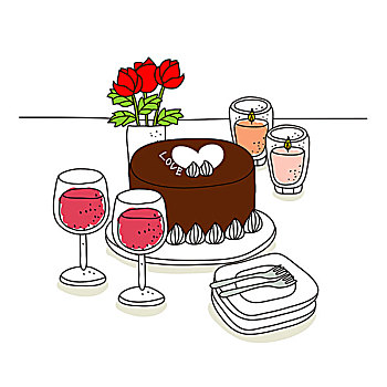 生日蛋糕,葡萄酒,玫瑰花