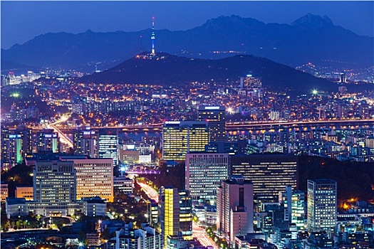 首尔,天际线,夜晚