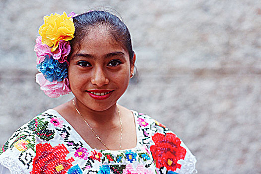 墨西哥,尤卡坦半岛,奇琴伊察,玛雅,女人,装饰,连衣裙