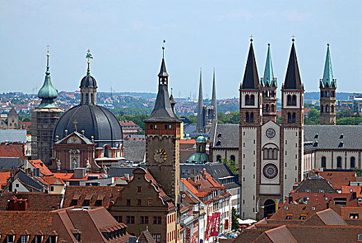 塔,维尔茨堡,大教堂,风景,玛利恩堡,要塞,巴伐利亚,德国,欧洲