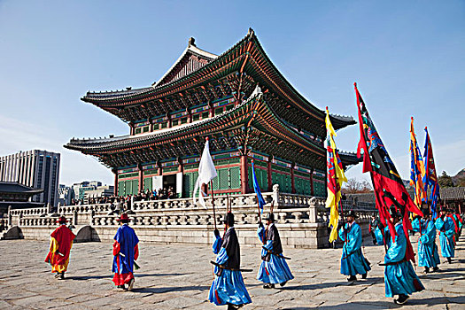 韩国,首尔,景福宫,勤政殿,换岗,典礼