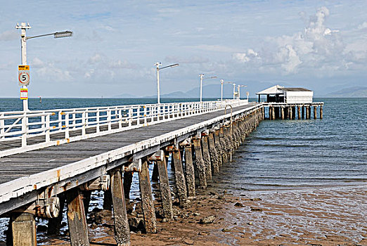 老,码头,低,潮汐,木质,建筑,野餐,海湾,玛格内特岛,昆士兰,澳大利亚