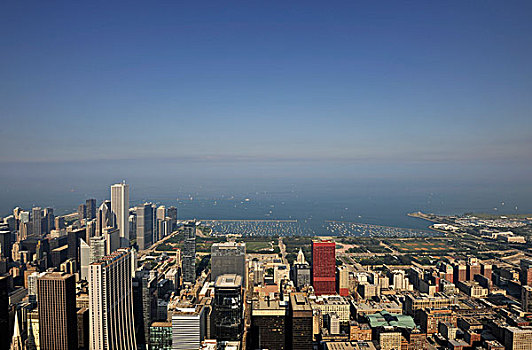 看,东方,码头,密歇根湖,阿奥中心,中心,摩天大楼,芝加哥,伊利诺斯,美国