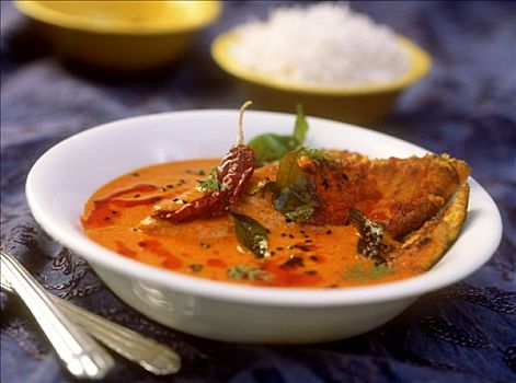 鱼肉咖喱,米饭,西孟加拉,印度