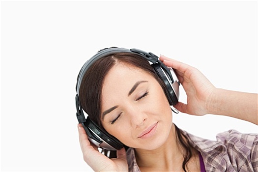女人,享受,音乐,头戴式耳机