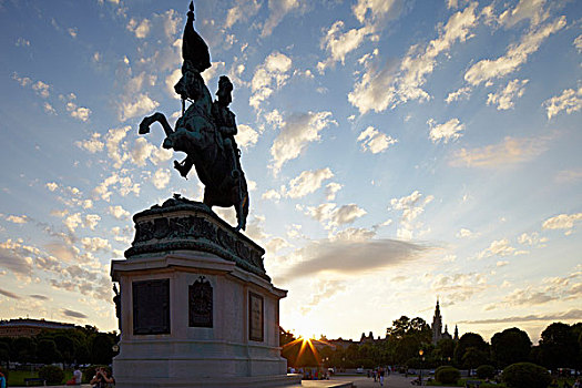 骑马,雕塑,英雄广场,正面,霍夫堡,宫殿,维也纳,奥地利,欧洲