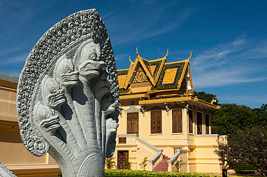 雕塑,蛇,正面,皇家,亭子,地面,皇宫,金边,柬埔寨,东南亚,亚洲