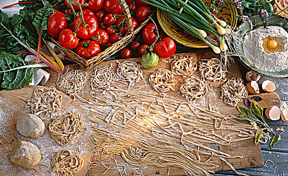 自制,意大利面,木板,蔬菜