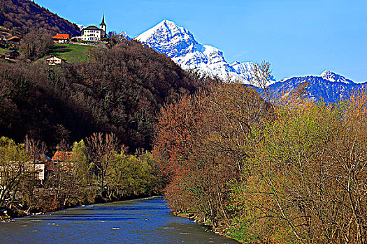法国,隆河阿尔卑斯山省,阿尔卑斯山,上萨瓦省,山谷,靠近,阿尔贝维尔,攀升,小教堂