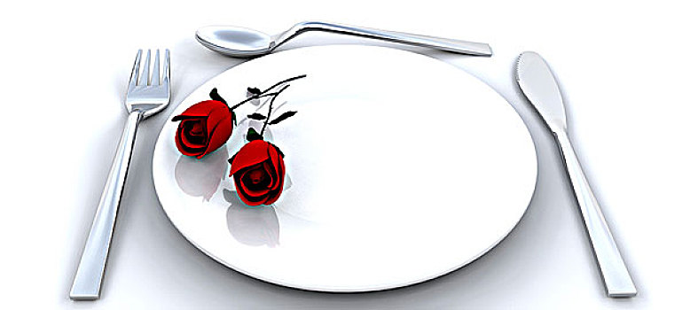 餐具摆放,红玫瑰