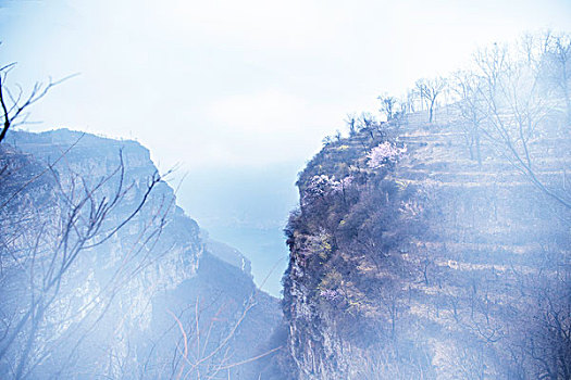 太行山,悬崖,岩石,雾