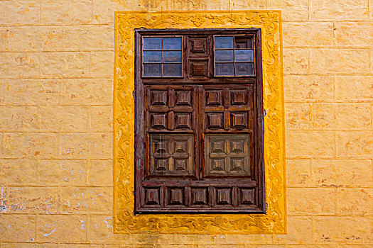 木质,窗户,黄色,墙,特内里费岛