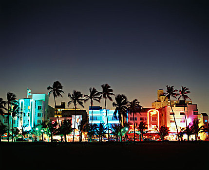 美国,佛罗里达,迈阿密海滩,海滨大道,艺术装饰,酒店,黄昏,大幅,尺寸