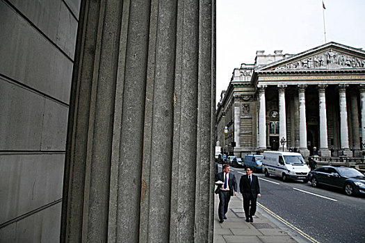 伦敦交易所,后视图,柱子,英格兰银行,城市,伦敦,英国