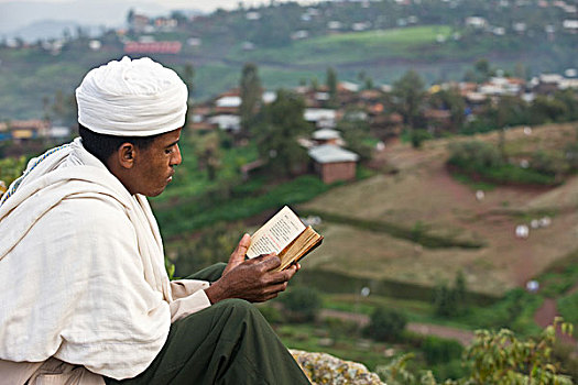 埃塞俄比亚,埃塞俄比亚人,东正教,朝圣,读,圣经,拉里贝拉