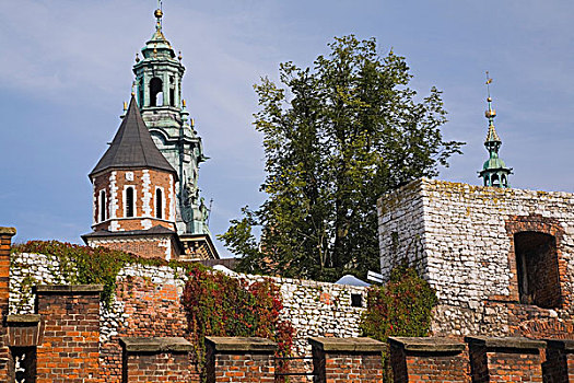 小教堂,后面,要塞,墙壁,皇家,城堡,克拉科夫,波兰