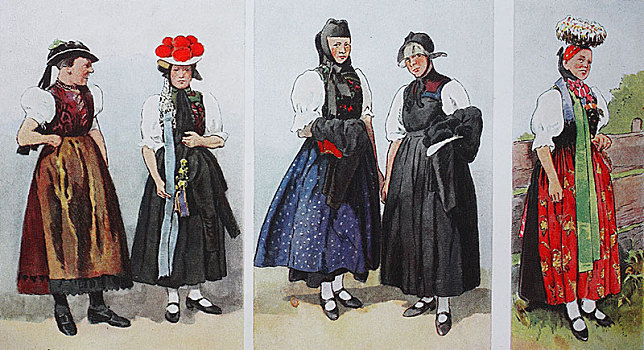 人,传统服装,时尚,衣服,德国,19世纪,插画,欧洲