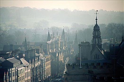 城市,牛津,薄雾