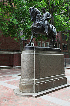 波士顿保罗·列维尔,paul,revere,house,故居和保罗·列维尔塑像