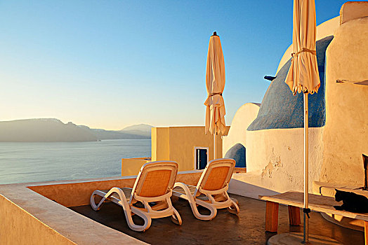 休闲,生活,椅子,锡拉岛,希腊